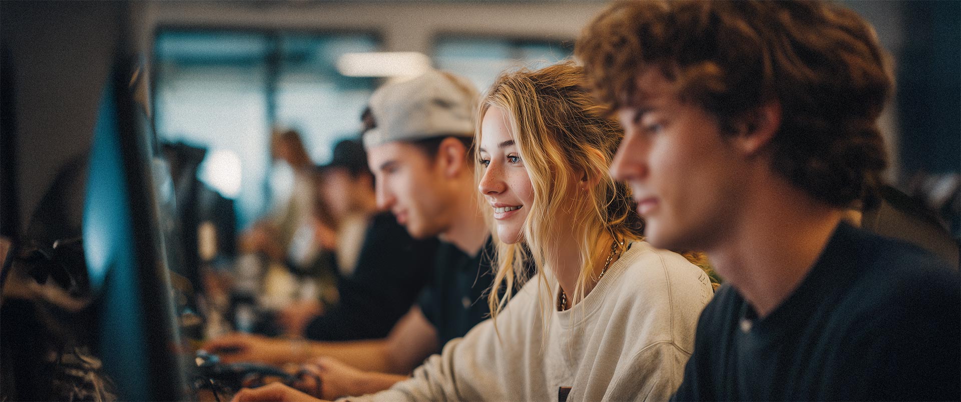 Menschen arbeiten konzentriert an Computern in einem modernen Büro – Sinnbild für digitales Arbeiten und innovative Recruiting-Lösungen.